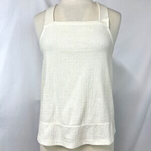MADEWELL Cream Textured Square Neck Apron Tank Cross Back Women's S Neutral